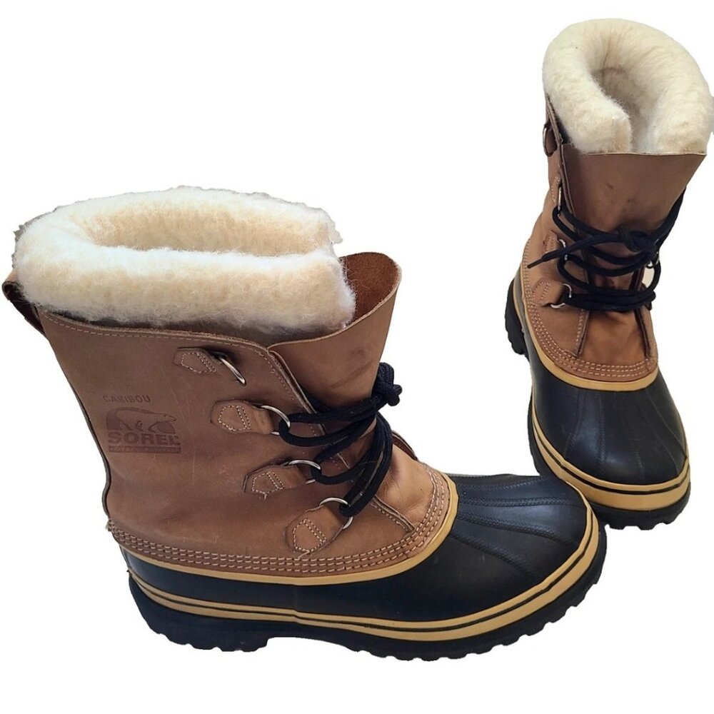 Men's 10 Sorel Caribou Waterproof Nubuck Winter Snow Boots Sorrel